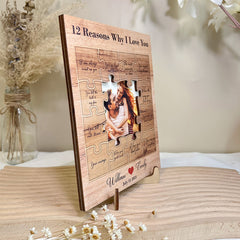 12 Reasons Why I Love You For Couples - Personalized Wooden Photo Plaque