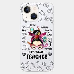 Messy Bun Teacher Typography Personalized Space Phone case