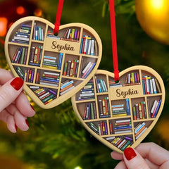 Bookshelves - Heart Book Lovers, Personalized Ornament, Christmas Gifts For Book Lover