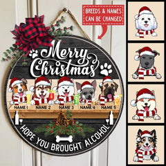 Christmas Door Decorations, Gifts For Dog Lovers, Hope You Brought Alcohol Black Wooden Welcome Door Signs , Dog Mom Gifts