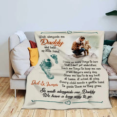 Walk Alongside Me Daddy Photo Blanket, Father’s Day Gifts From Toddler, Personalized Gift For New Dad