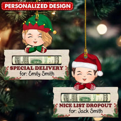 Cute Christmas Doll Kid, Special Delivery Personalized Money Holder Ornament