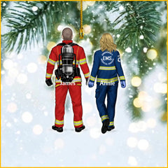 Save firefighter/paramedic/nurse/police/military lives together - personalized acrylic ornaments, couple gifts, best friends