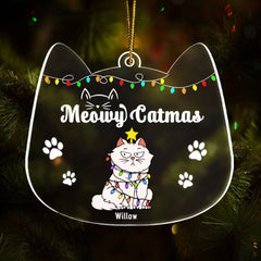 Meowy Catmas Funny Cartoon Cats - Christmas Gift For Cat Lovers - Personalized Custom Shaped Acrylic Ornament