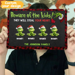 Watch Out Kids, Gift for Family, Green Monster for Kids - Personalized Metal Sign, Christmas