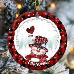 Grandma Snowman Christmas- Personalized Ceramic Ornament - Gift For Grandma