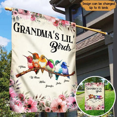 Personalized Grandma's Lil' Birds Garden Flag Printed