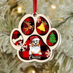 Personalized Dog Paw Christmas Wooden Ornament, Customized Decoration Gift For Pet Lovers