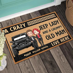 Personalized A Crazy Jeep Lady And A Grumpy Old Man Live Here Couple Jeep Doormat