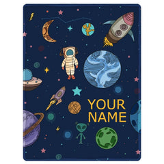 Personalized Space Rocket Baby Blanket Astronaut Throw Blanket Alien Custom Design Baby Name Blanket for Toddler Kids Girls Boy