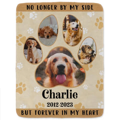 Custom Photo No Longer By My Side But Forever In My Heart - Memorial Gift For Dog Lover, Cat Mom, Pet Loss - Personalized Fleece Blanket