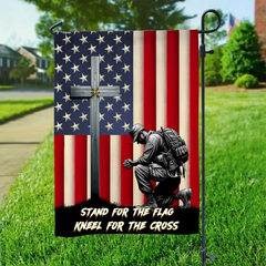 Veteran Kneeling Christ Cross American Flag