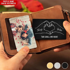 Two Souls One Heart with Couple Photo - Personalized Metal Wallet Card, Anniversary Gift for Him/Her/Wife/Husband/Finance