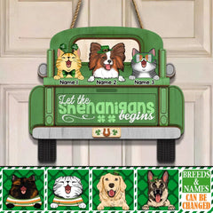 St. Patrick's Day, Wooden Door Sign, Irish Welcome Sign, Personalized Gifts For Pet Lovers, Let The Shenanigans Begins