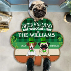 Shenanigans Are Welcome Here, For Patrick's Day, For Dog Lovers - Personalized Shamrock Shaped Doormat