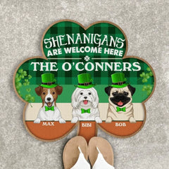 Shenanigans Are Welcome Here, For Patrick's Day, For Dog Lovers - Personalized Shamrock Shaped Doormat