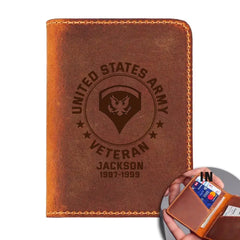 Personalized US Military Retired Leather Card Wallet