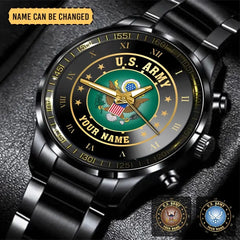 Personalized US Veteran/Soldier Black Stainless Steel Watch