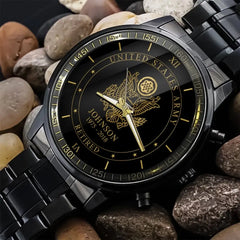 Personalized US Veteran/Soldier Black Stainless Steel Watch