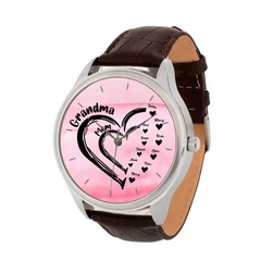 Personalized Grandma & Mom Heart Kid Names Women Watch Leather Band Printed