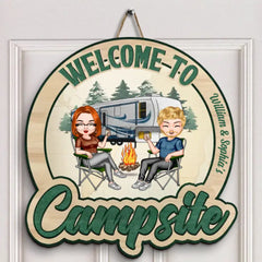 Welcome To Our Campsite - Personalized Custom Door Sign - Gift For Camping Lover, Camper, Couple