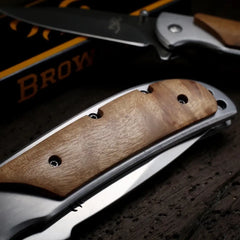 Classic Browning Folding Knife, High Hardness Self-defense Camping Travel Mountaineering Tool with Wood Handle