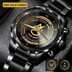 Personalized US Veteran/Soldier Black Stainless Steel Watch