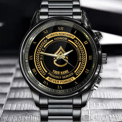 Personalized US Veteran/Soldier Black Stainless Steel Watch