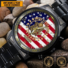 Personalized US Veteran/Soldier Black Stainless Steel Watch