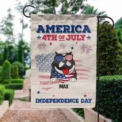 America 4th of July Independence Day - Personalized Garden Flag, Gift For Dog Lover