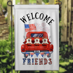 Welcome Friends, Custom Dog Flag, American Truck, Rustic Patriotic Flag, Personalized Dog Lovers Garden Flag