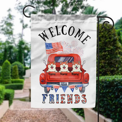 Welcome Friends, Custom Dog Flag, American Truck, Rustic Patriotic Flag, Personalized Dog Lovers Garden Flag