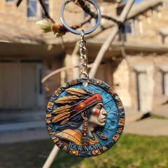 Indian Keychain Customizable Acrylic Native American Warrior Design