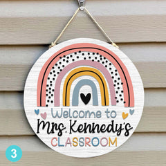 Teacher Classroom Door Sign, Personalized Teacher Door Sign, Rainbow Teacher Sign, Teacher Gift Idea