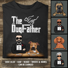 The DogFather, Man & Dog, Black Wall T-shirt, Personalized Dog Breeds T-shirt, Gifts For Dog Dads