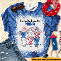 USA July 4th Grandma Mom Kittens Custom Nickname Names Independence Day Gift Cat Lovers 3d Tshirt