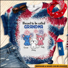 USA July 4th Grandma Mom Kittens Custom Nickname Names Independence Day Gift Cat Lovers 3d Tshirt