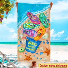 Nana's Beach Buddies Summer Flip Flop Personalized Beach Towel Perfect Gift for Grandmas Moms Aunties