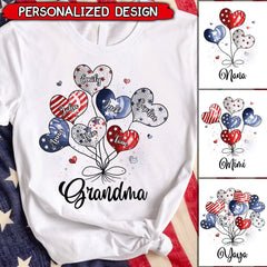 4th of July Sweet Heart Grandma Auntie Mom Kids American Flag Pattern Personalized T-shirt