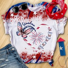 Butterfly Grandma Kid With Heart 4th July 3D T-shirt