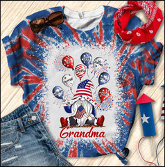 Grandma Mom Gnome 4th Of July And Grandkids Balloons Personalized 3D T-Shirt