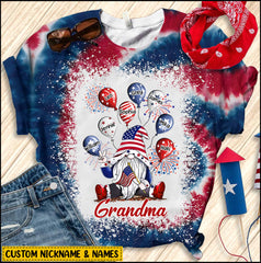 Grandma Mom Gnome 4th Of July And Grandkids Balloons Personalized 3D T-Shirt