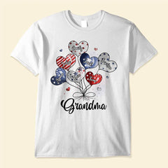 4th of July Sweet Heart Grandma Auntie Mom Kids American Flag Pattern Personalized T-shirt