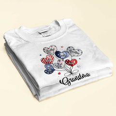 4th of July Sweet Heart Grandma Auntie Mom Kids American Flag Pattern Personalized T-shirt