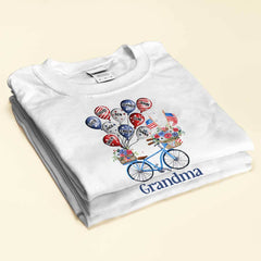 4th of July Grandma Auntie Mom Bike With Little Balloon Kids American Flag Pattern Personalized Shirt