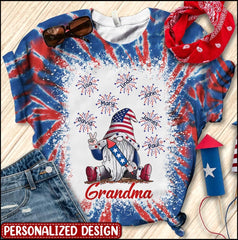 Grandma Gnome Firecracker Grandkids Independence Day Personalized 3D T-Shirt