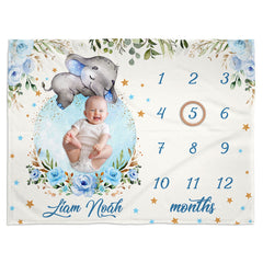 Baby Milestone Fleece Blanket Elephant Floral Custom Blanket For Baby