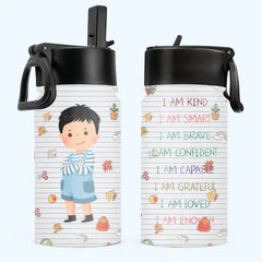 Smart Loved Brave Confident - Personalized Kids Water Bottle With Straw Lid