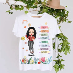 Teacher Floral Rainbow Personalized 3D T-shirt Teacher Appreciation Thank You Gift