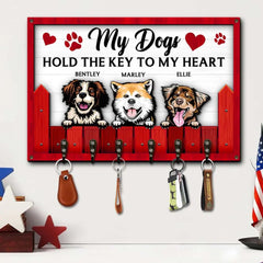 Dogs Hold The Key To My Heart, Personalized Wood Key Hanger For Dog Lovers